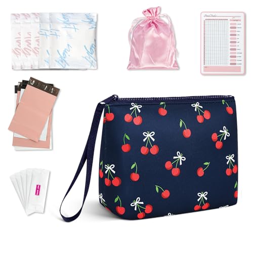 Neceser Niña Pequeño Set de Neceser para Compresas Salvaslip Postparto Algodon Tampons con Accesorios Sanitario Bolsa Menstrual de Servilletas Sanitarias para Mujers Regalo Adolescentes Niñas(Cerezas)