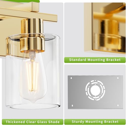 Image of Bathroom Vanity Light, 4 Light Gold Light Fixture with Thickened Clear Glass Shade, 24 inch Modern Wall Sconce,Vanity Light Over Mirror for