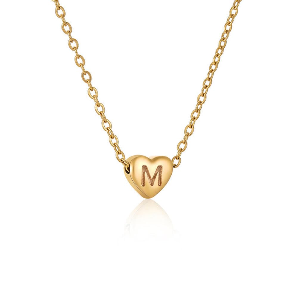 Goodern 18K Gold Plated Initial Heart Necklace,A-Z 26 Initial Letters Necklace,Stainless Steel Heart Pendant Letter Necklace Tiny Alphabet Necklaces,Personalized Name Necklace for Women Girls-M