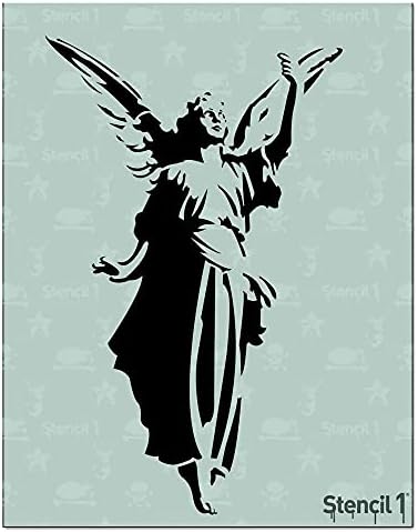 Stencil1 Angel Stencil 8.5 x 11 - Durable Quality Reusable Stencils for Drawing Painting - (ALT Religious Stencil Inspirational Holiday Angels Decorating Items and Decor on Walls Fabric & Furniture Art Craft