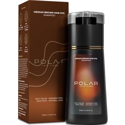 POLAR HAIR CARE Polar Haircare - Hair Dye Shampoo for Gray Hair for Women & Men (Medium Brown) Natural Hair Dye Kit - Semi Permanent Hair Dye Shampoo - Vegan Hair Dye USA 6.76 Fl Oz