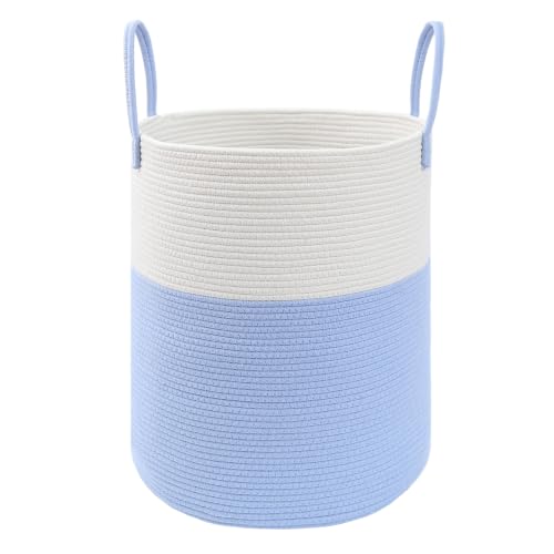 JMvicyroam 100L Cotton Rope Laundry Basket Hamper, White and Blue