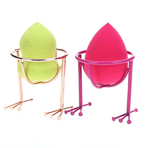 LandFox 2 Pcs Makeup Beauty Stencil Egg Powder Puff Sponge Display Stand Drying Holder Rack (Gold & Red)