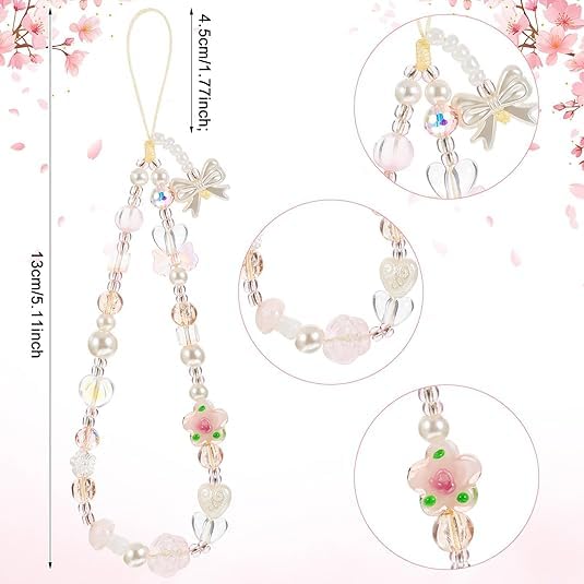 Image of 2 Pcs Phone Charms for Girls, Phone Charm Accessories, Charms for Phone Case, Phone Charms, Flower and Four Leaf Clover Bead Chain