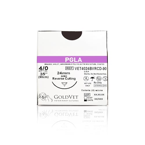 Image of Polyglactin 910 Veterinary Suture 4-0, 3 /8 Round 24mm Reverse Cutting Needle (Comparable to Vicryl), 35 inch