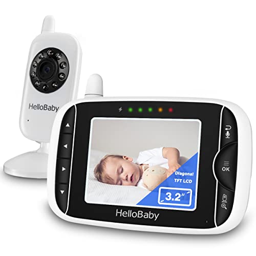 Image of HelloBaby Video Baby Monitor with Camera and Audio - 3.2Inch Baby Camera Monitor LCD Display, Baby Monitor No WiFi, Two-Way Audio, VOX Mode, Infrared Night Vision, Temperature Monitoring, Lullaby