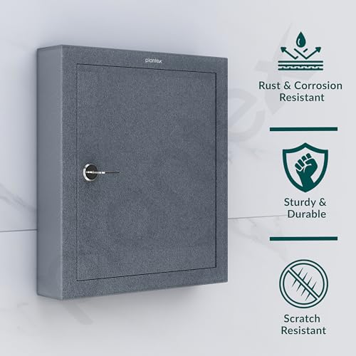 Image of Plantex Key Holder Box /GI Steel Key Cabinet with16 Key Holder for Wall /Lockable Key Storage Box for Home /Hotel /Shops /Office - Wall Mount (Grey)