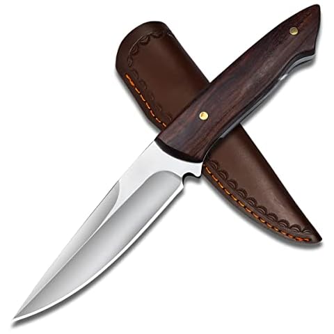 AUBEY Outdoor Jagdmesser mit Leder Messerscheide Cover