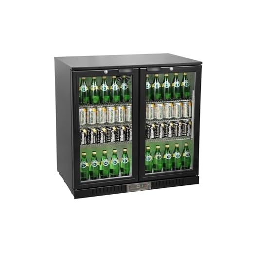 METRO Professional Frigo Vetrina per bevande con porta in vetro, 90x53x86.5 cm, acciaio/alluminio/vetro, refrigerazione ad aria, con serratura e chiave (Nero, 198 L)