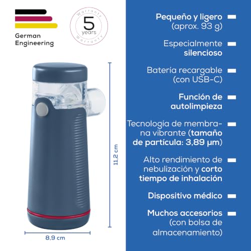 Miniatura 7 de Beurer Ih 49 Nebulizador Portátil, Inhalador Portátil Para Niños Y Adultos, Para Resfriados, Asma Y Otras Afecciones Respiratorias, Batería Recargable, Muy Silencioso, Con Estuche