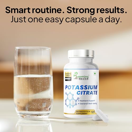 Image of Humming Herbs Potassium Citrate Electrolyte Balance, Muscle & Heart Support | Essential Mineral for Hydration, Nerve Function & General Well-Being (120)