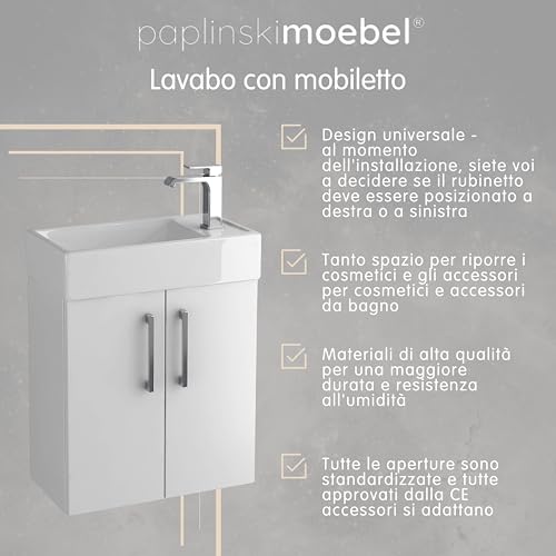 Paplinskimoebel - Lavandino Bagno Con Mobiletto 40 Cm Majorka, Ceramica, Mobile Bagno Con Lavabo, Mobile Lavabo, Mobiletto Sotto Lavandino - Marrone - 2