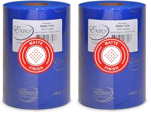 Image of Expo International Matte Decorative Tulle Roll, 6 Inch x 100 Yards, Royal Blue (Pack of 2)