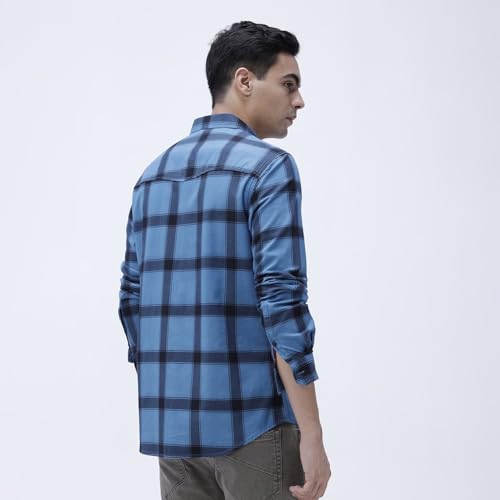 Image of BASICS 100% Cotton Checked Shirt for Men | Slim Fit | Everyday Smart Casual Wear | Full Sleeve