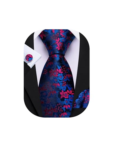 Image of Barry.Wang Men Tie Set Floral Paisley Silk Necktie Pocket Square Cufflinks Formal Wedding Party Business