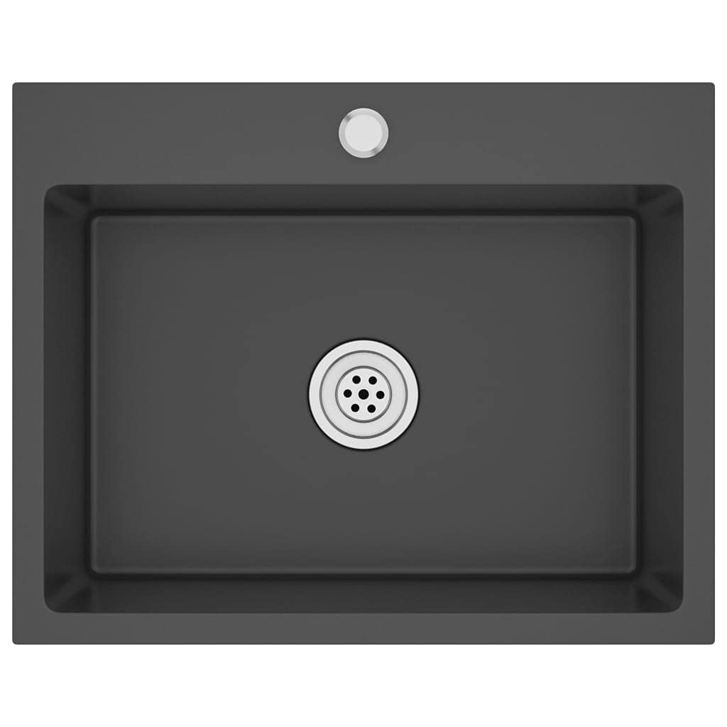 vidaXL Handmade Kitchen Sink Dining Room Plumbing Fixture Utility Waste Sink Under-Mount Kitchen Basin Black Stainless Steel — image 1