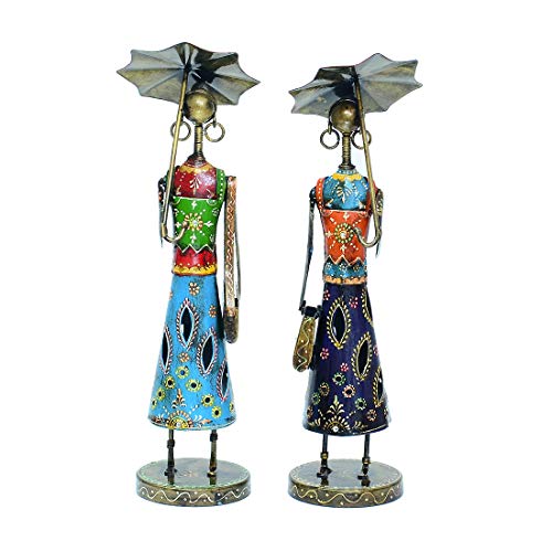 Image of Metal Handpainted Decorative Umbrella Doll (Set of 2) Figurine Showpiece