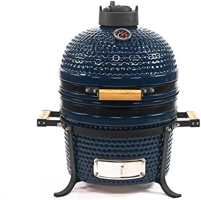 VESSILS 12.6-in W Kamado Charcoal BBQ Grill – Heavy Duty Ceramic Barbecue Smoker and Roaster with Built-in Thermometer and Stainless Steel Grate
