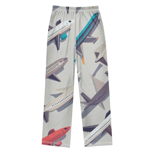 ZZXXB Aircraft Pattern Boys Long Pants Soft Trousers Elastic Waist Kids Lounge Bottoms with Pockets S-XL2