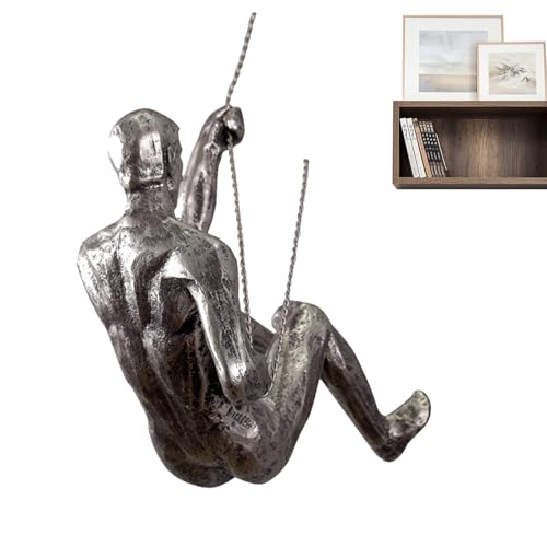 Kletternde Männer Kletter Figuren Deko - 15cm Harz Dekofigur Mit Seilbefestigung | 3D Wandkunst Skulptur Für Wohnzimmer Büro Garten | Moderne Kletterer Figur | Geschenkidee Für Männer & Frauen