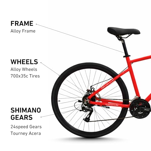 Image of omo Hampi Prime | Hybrid Cycle | 24 Speed Shimano Gears | 18.5 inch Alloy 6061 Frame (Red)