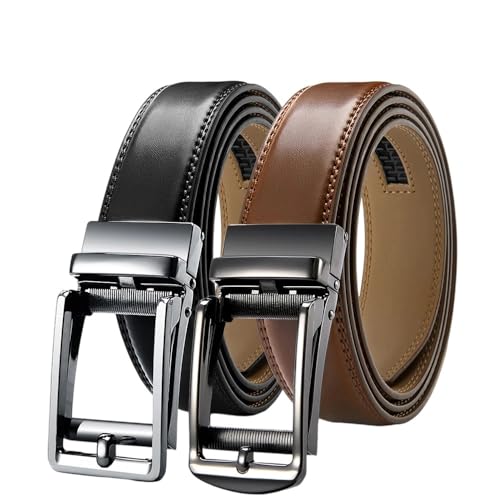 Men's Adjustable Ratchet Strap, Automatic Winding, Casual Genuine Leather Belt Flzdlsftqsyt-95Bkbu 130cm
