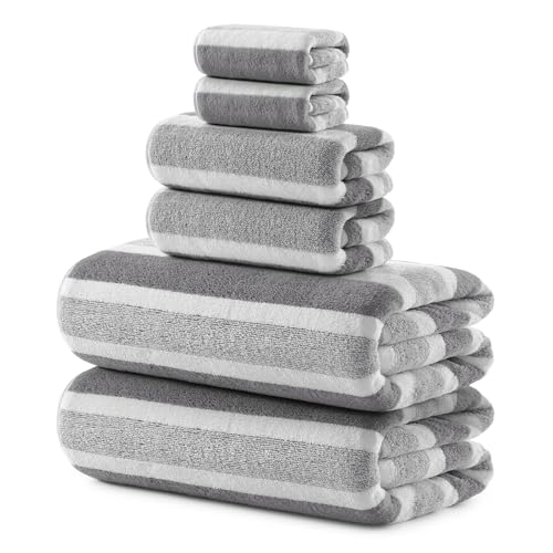 REDKISS 6-Piece Microfiber Bath Towel Set Ultra Soft Highly Absorbent & Quick Dry 35x70 Inch Oversized Gray Towels for Bathroom Spa Gym 2 Bath 2 Hand 2 Washcloths