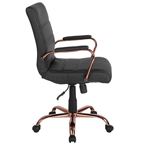Flash Furniture Whitney Mid-Back Desk Chair - Black Leathersoft Executive Swivel Office Chair With Rose Gold Frame - Swivel Arm Chair #TOP7