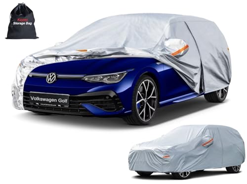 Image of Kayme 6 Layers Hatchback Car Cover Custom Fit for Volkswagen Golf (1997-2026), Waterproof All Weather for Automobiles,Rain Sun UV Protection.Silver