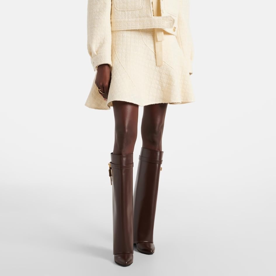 Image of keleimusi Fold Over Wedge Boots Heeled PadLock Pant Knee High Shoes Tall /Short Booties
