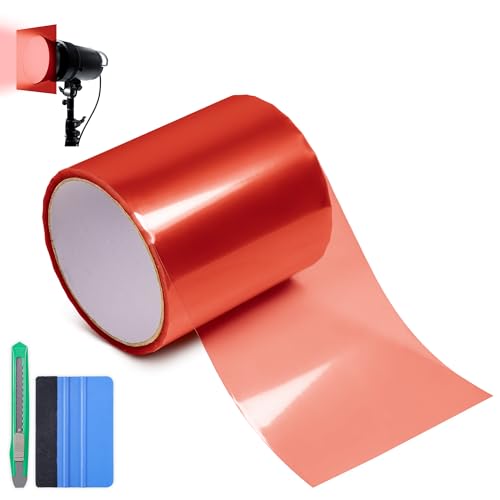 Arespark Color Transform Light Filter Film, DIY Transparent Filter Film Sheets Stickers for Christmas Decor, Garden Lights, Glass Doors Windows Tint, Car Fog Light Tint (4inx20ft, Red)