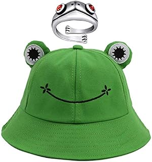 Belloxis Frog Bucket Hat for Women Men Adult Kids Fisherman Hat with Ring (L)