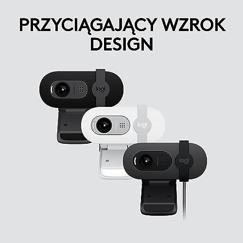 Logitech Brio 100 Full HD Kamera do spotkań i streamowania, automatyczny balans światła, wbudowany mikrofon, osłona migawki, USB-A, do Microsoft Teams, Google Meet, Zoom i innych - Biały