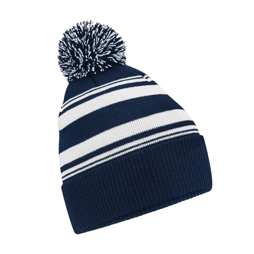 Image of Beechfield Unisex Adult Fan Striped Beanie (One Size) (French Navy/White)