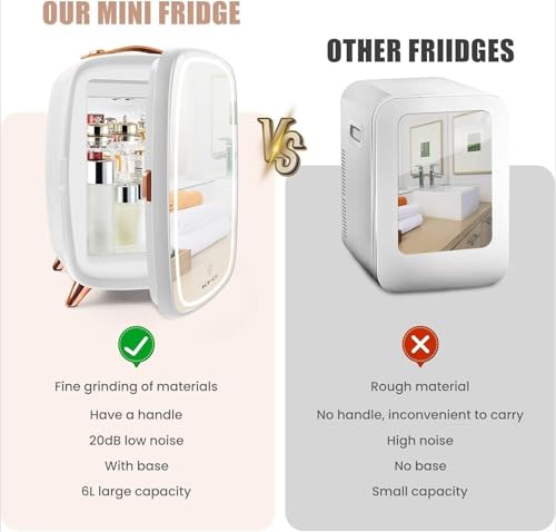 KFO Mini Kosmetik Kühlschrank 6L, Ultra-Leise (20 dB) mit LED-Spiegel für Skincare & Make-up, klein Kühlschrank für Hautpflege im Schlafzimmer und Badezimmer（Weiß）