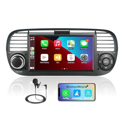 YELDHIZA CarPlay Autoradio 7 Zoll Wince Radio Für FIAT 500, 2 Din Dab Auto Radio Touch Display Bluetooth FM RDS+Canbus (Schwarz)