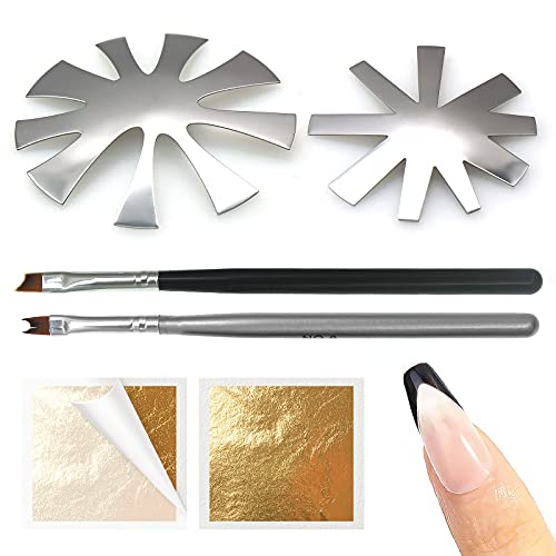 2 PCS French Smile Line Cutter for Nails, Stainless Steel C Shape V Line Edge Trimmer Templates for DIY Plate Module Gel Cutter Tool