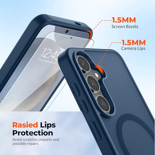 Image of SUPFINE Magnetic for Samsung Galaxy S24 Plus Case / S25 Plus Case with Screen Protector, (Built-in Magnets) (Military Grade Drop Protection) Slim Translucent Shockproof Phone Case,Sapphire Blue