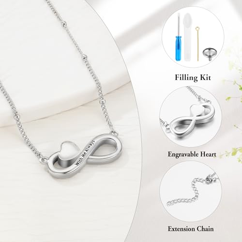 XIUDA Infinity Cremation Jewelry Heart Urn Necklace for Ashes Stainless Steel Urn Pendant Memorial Ashes Necklace for Women Men3