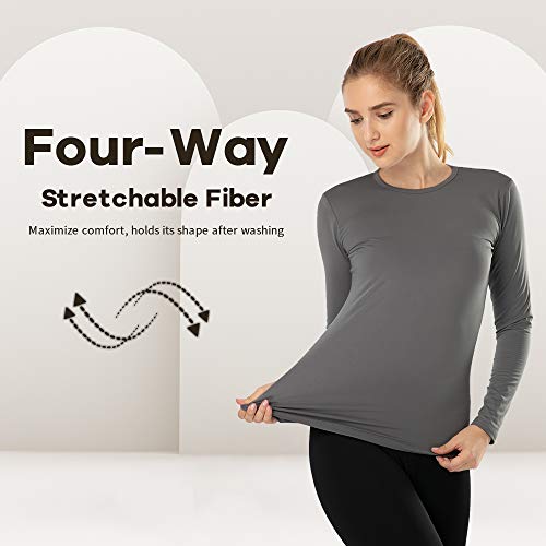 MANCYFIT Womens Thermal Tops Fleece Lined Shirt Long Sleeve Base Layer Dark Grey Small - Thumbnail 2