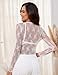 AKEWEI See Through Tops Long Sleeve Lace Fishnet Layering Blouses Sexy Sparkly Mesh Party Club Tee for Women(White,S)