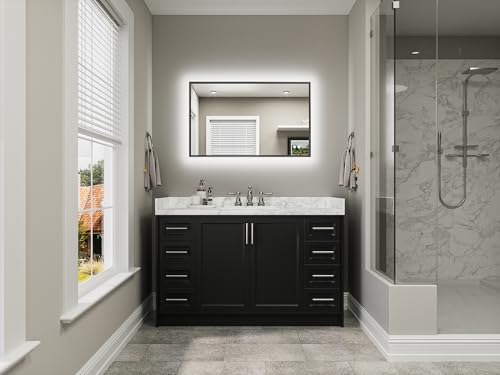 TETOTE 40 x 24 Backlit Mirror Brushed Black Metal Frame LED Light Vanity 3-Color White/Warm/Natural Stepless Dimmable Anti-Fog Backlight Mirror Wall-Mounted by TETOTE - Image 7