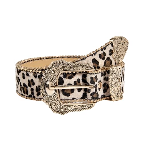 AIBEARTY Western PU Leather Leopard Wide Waist Belts Retro Punk Pin Buckle Waistband for Women Men Jeans Pants