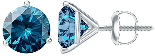 Houston Diamond District 1 Carat Total Weight Blue Solitaire Stud Earrings