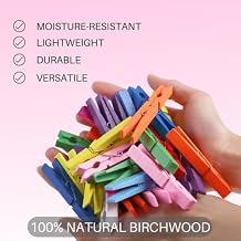 Clothes Pins, Colored Clothespins 50 PCS 2.9" Natural Birchwood Close Pins, 328 Feet Natural Jute Twine and Colorful Clothespins for Photos, Crafts, Baby Shower, Display Artwork