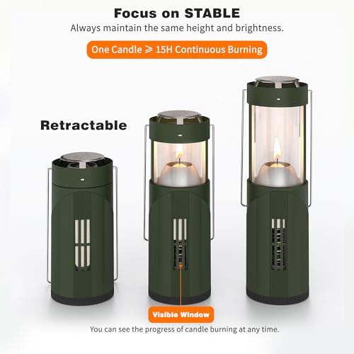 Mini Candle Lantern for Real Candles, 15H Camping Emergency Light, Green - Image 4