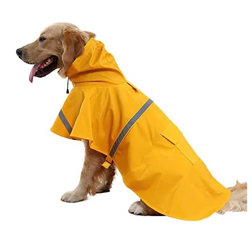 NACOCO Large Dog Raincoat Adjustable Pet Water Proof Clothes Lightweight Rain Jacket Poncho Hoodies with Strip Reflective (XL, Yellow)…