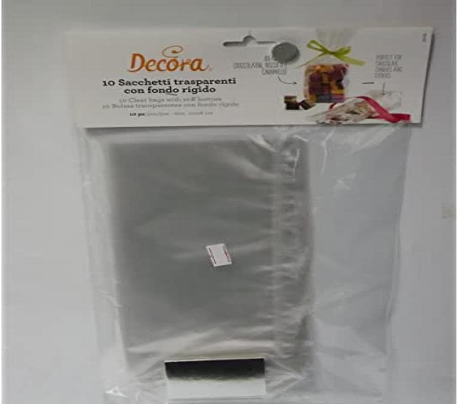 Decora 10 Pieces Stiff Bottom Clear Bag, 12 x 28 cm