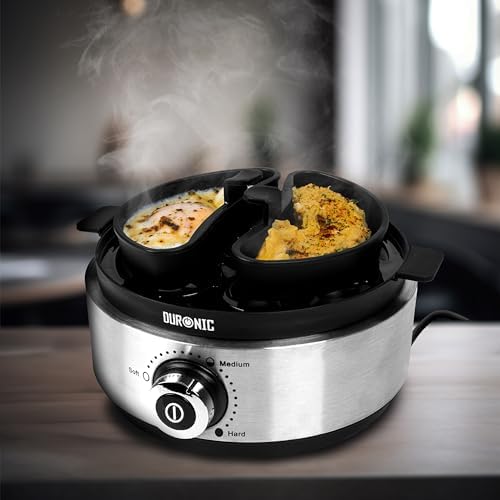 Duronic EB40 Egg Cooker 400W | For 1 to 7 Eggs | Thermostat and Timer to Get Boiled or Poached or Boiled Eggs with Dedicated Function to Prepare 2 Types of Cooking | BPA Free
