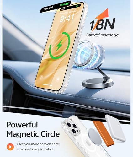 Image of FNTCASE for iPhone 15 Pro Case: [Compatible with Magsafe] [Screen Protector] Anti Yellowing Transparent Clear Magnetic Phone Cover - Military Grade Shockproof Drop Proof Protective Cases - Clear